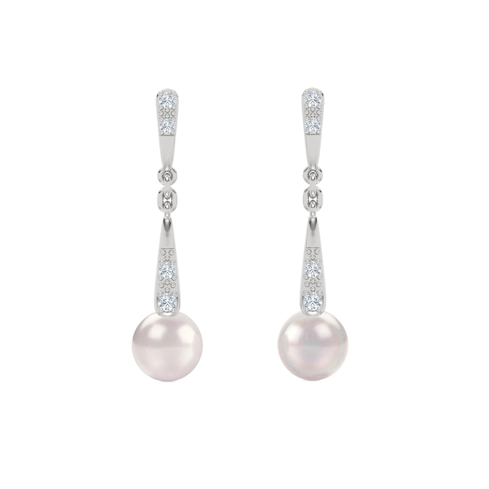 Eden 3.90ct Round Pearl and Lab Diamond Drop Earrings in Sterling Silver.