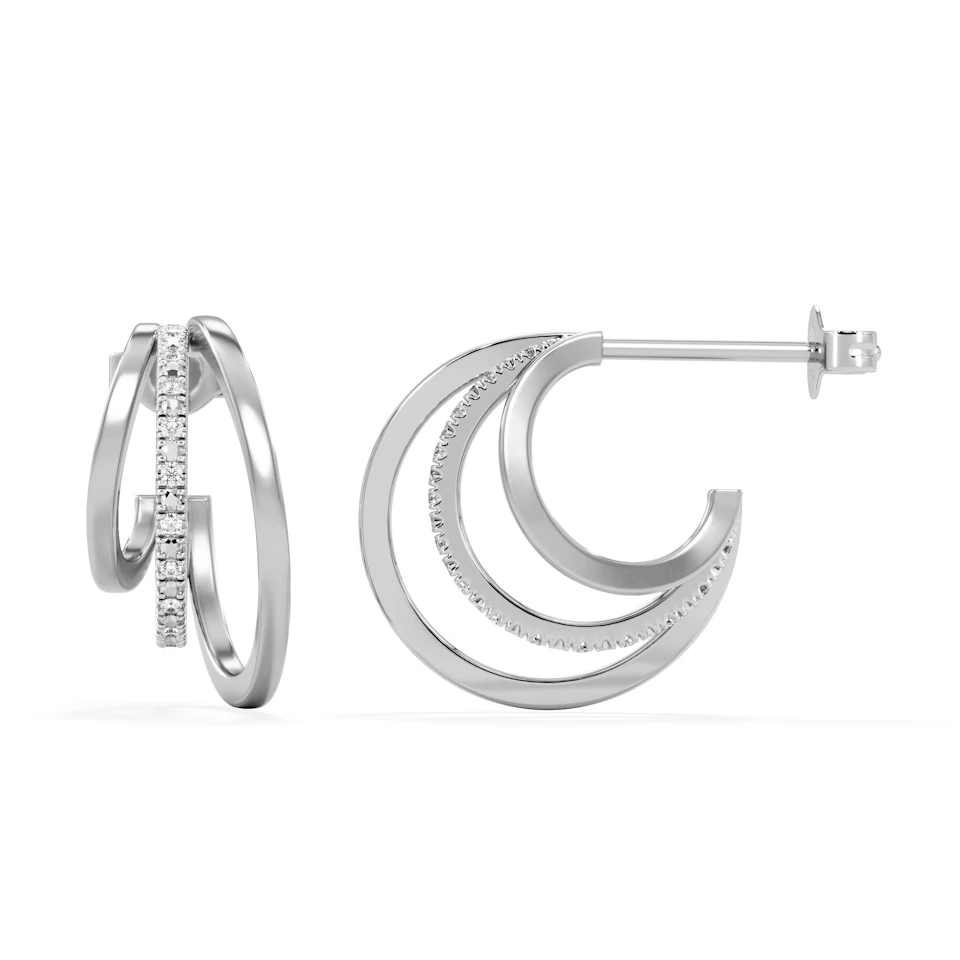 0.25ct Lab Diamond Stacked Hoop Earrings in Sterling Silver
