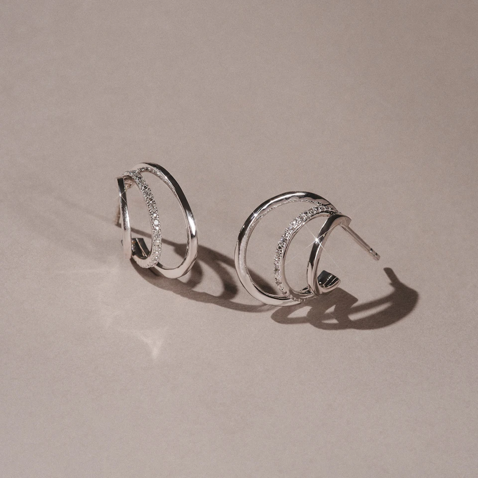 0.25ct Lab Diamond Stacked Hoop Earrings in Sterling Silver
