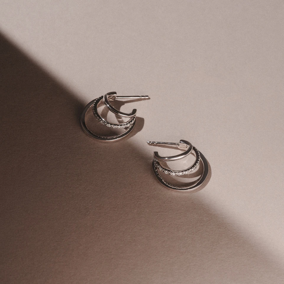 0.25ct Lab Diamond Stacked Hoop Earrings in Sterling Silver