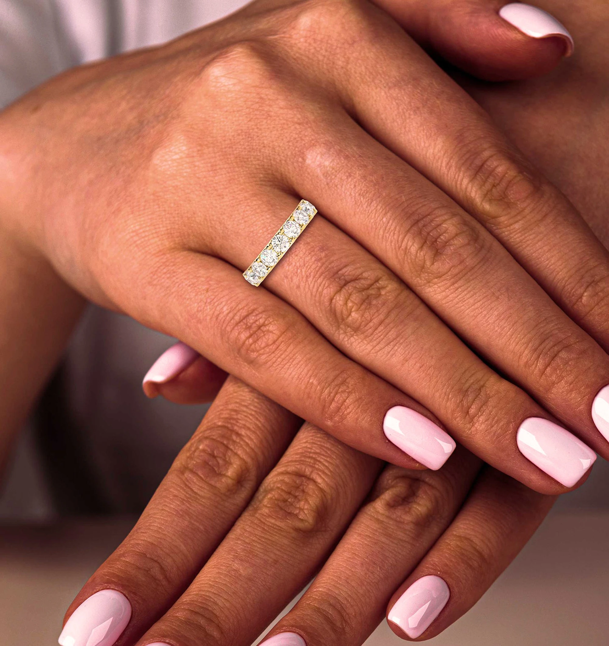 Chloe Lab Diamond Eternity Ring 18K Gold Claw Set 5.00ct G/Vs