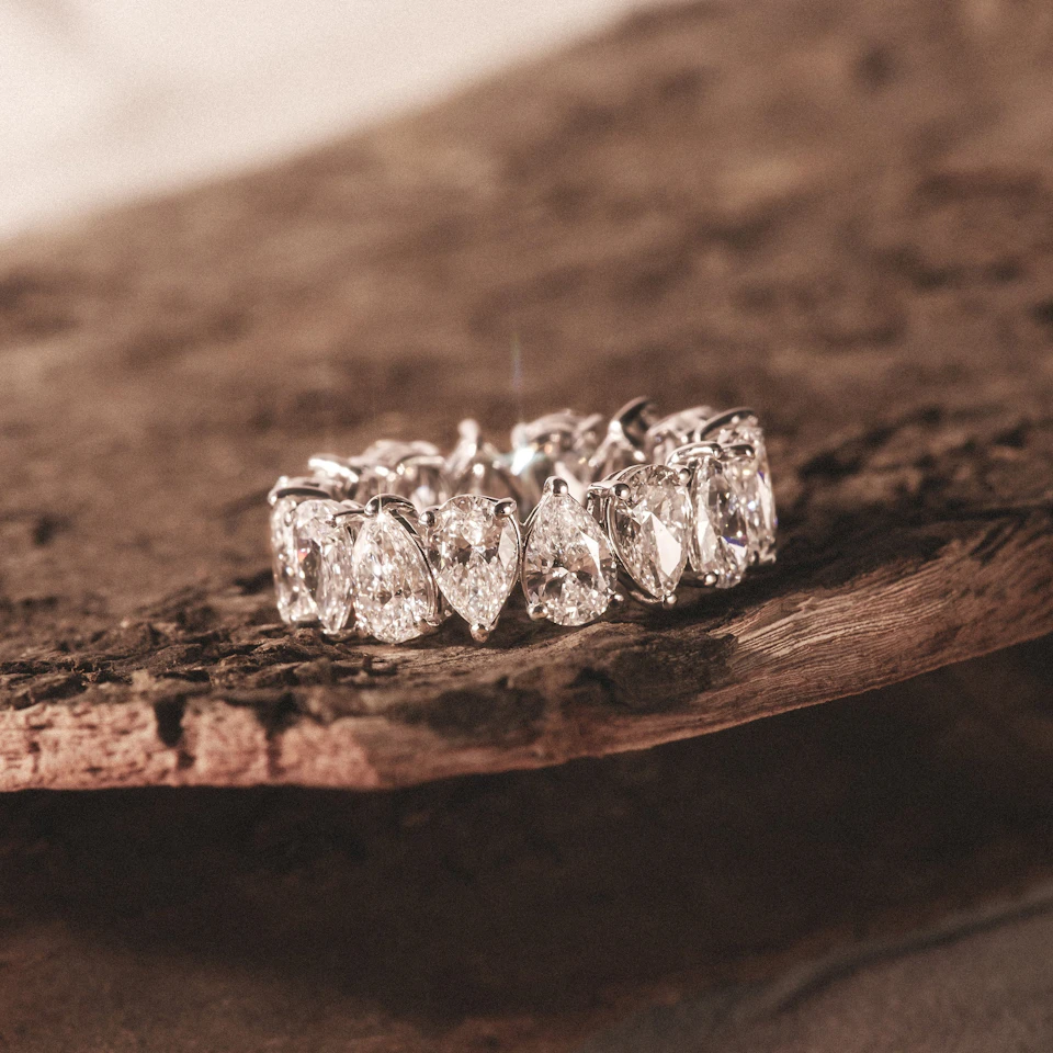 LUXE 5.00ct Lab Diamond Chloe Eternity Ring with IGI Certified Pear-Cut Diamonds in 18K White Gold