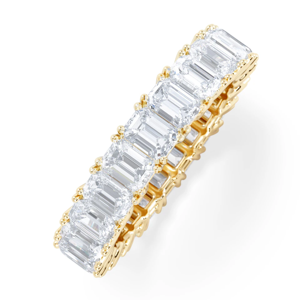 LUXE 5.00ct Lab Diamond Eternity Ring with IGI Certified Emerald-Cut Diamonds in 18K Yellow Gold
