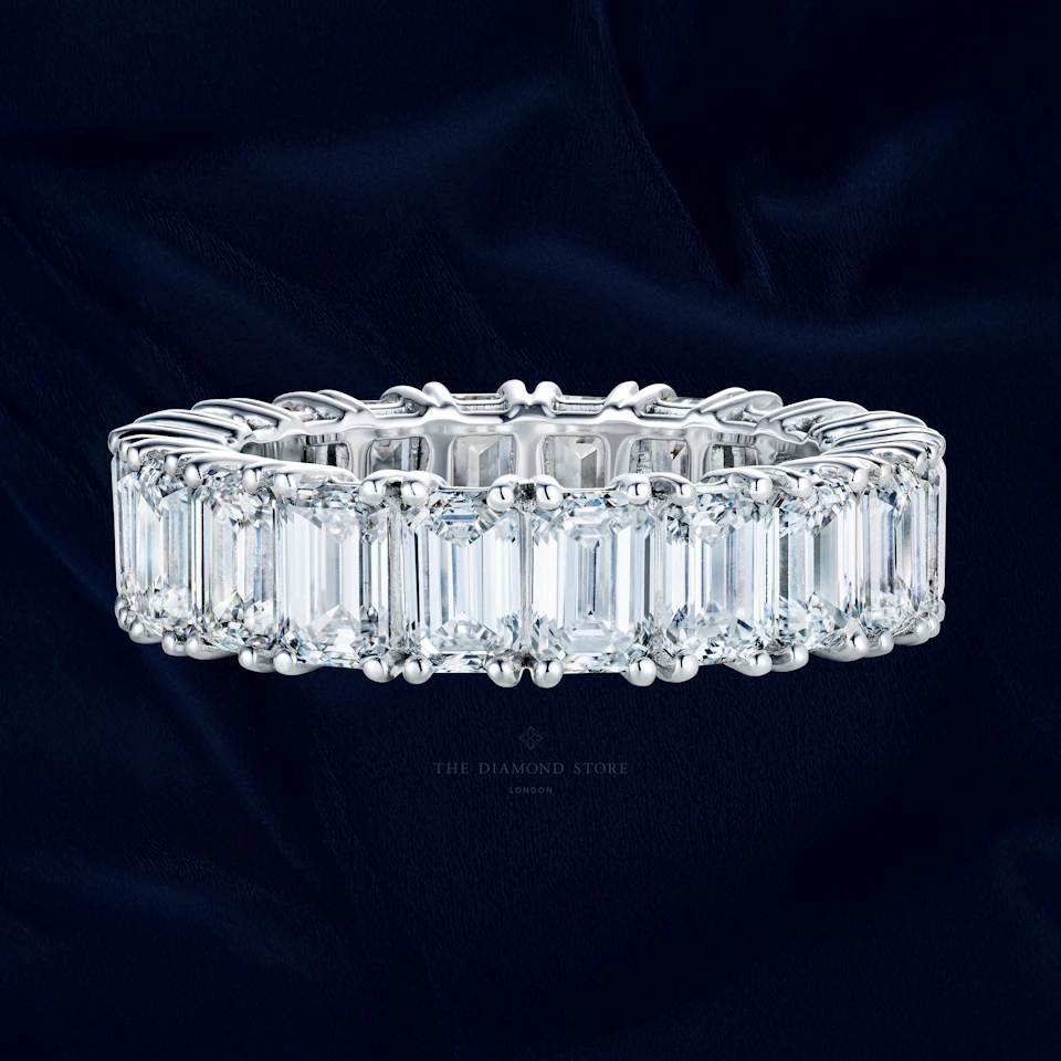 LUXE 7.00ct Lab Diamond Chloe Eternity Ring with IGI Certified Emerald-Cut Diamonds in 18K White Gold