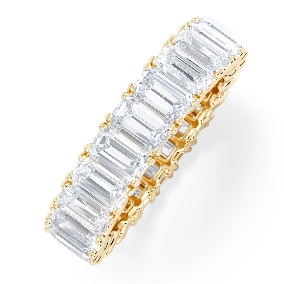LUXE 7.00ct Lab Diamond Eternity Ring with IGI Certified Emerald-Cut Diamonds in 18K Yellow Gold