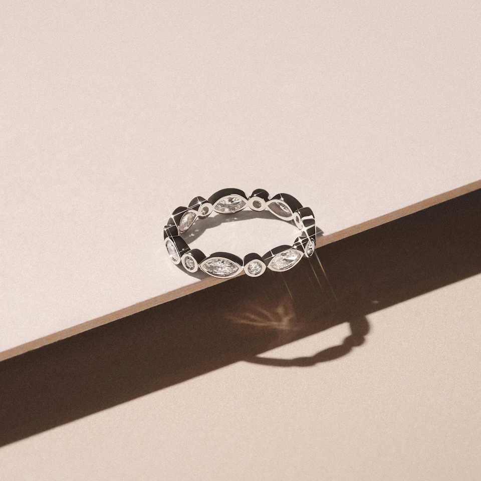 Skyline 1.13ct Marquise and Round Cut Lab Diamond Eternity Ring in 14K White Gold