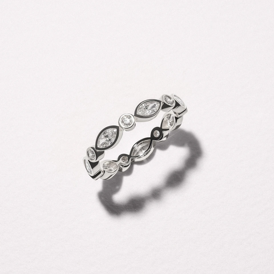 Skyline 1.13ct Marquise and Round Cut Lab Diamond Eternity Ring in 14K White Gold