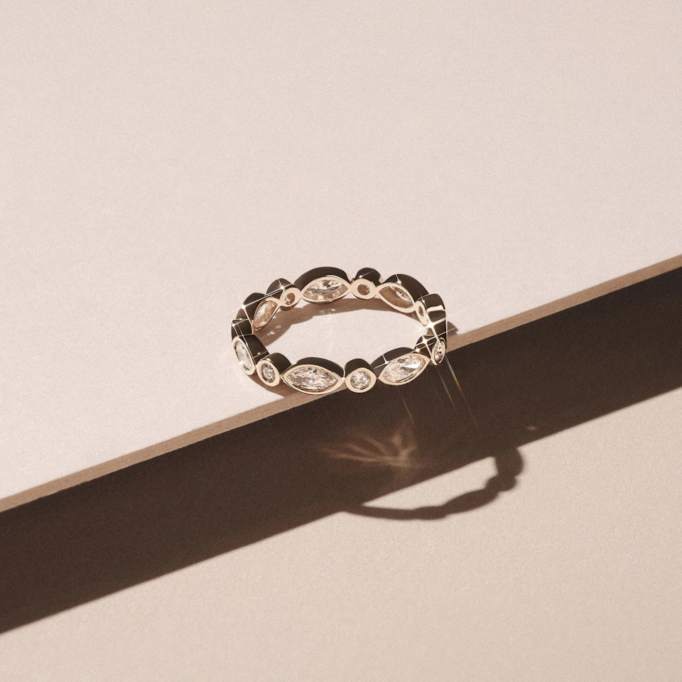 Skyline 1.13ct Marquise and Round Cut Lab Diamond Eternity Ring in 14K Yellow Gold