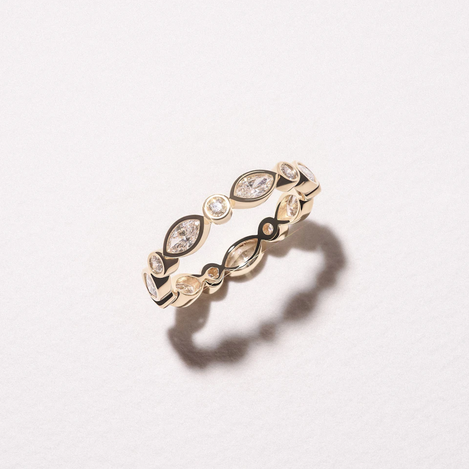 Skyline 1.13ct Marquise and Round Cut Lab Diamond Eternity Ring in 14K Yellow Gold
