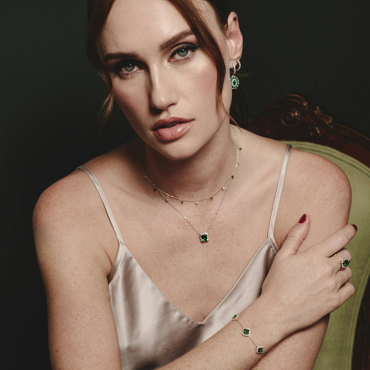 Astra 1.50ct Lab Emerald and Diamond Halo Shoulder Set Octagon Cut Ring in 18K Gold Vermeil