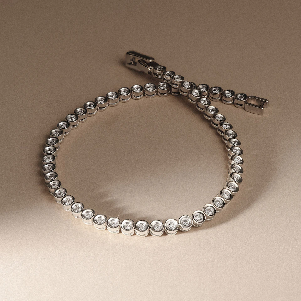 1ct Lab Diamond Tennis Bracelet Rub Over Style in 925 Sterling Silver