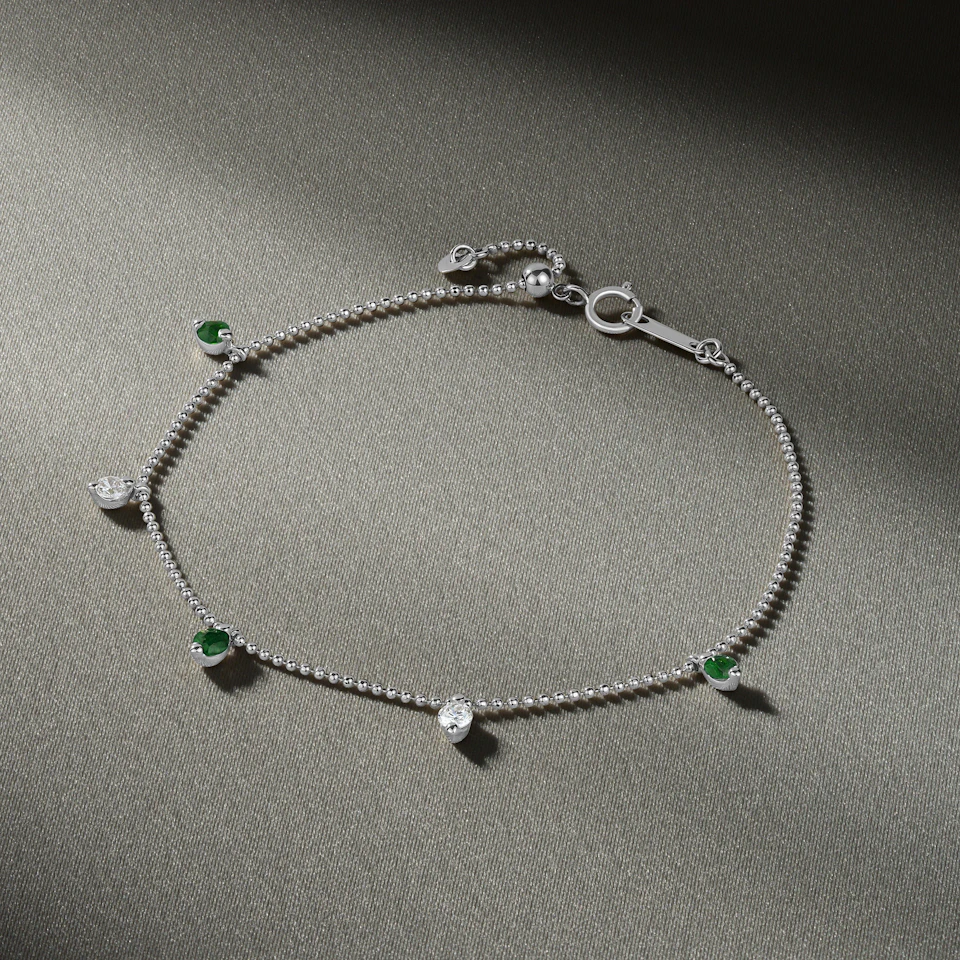 Vivara Lab Emerald and Lab Diamond Bracelet Set in 9K White Gold
