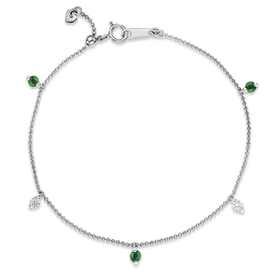 Vivara Lab Emerald and Lab Diamond Bracelet Set in 9K White Gold