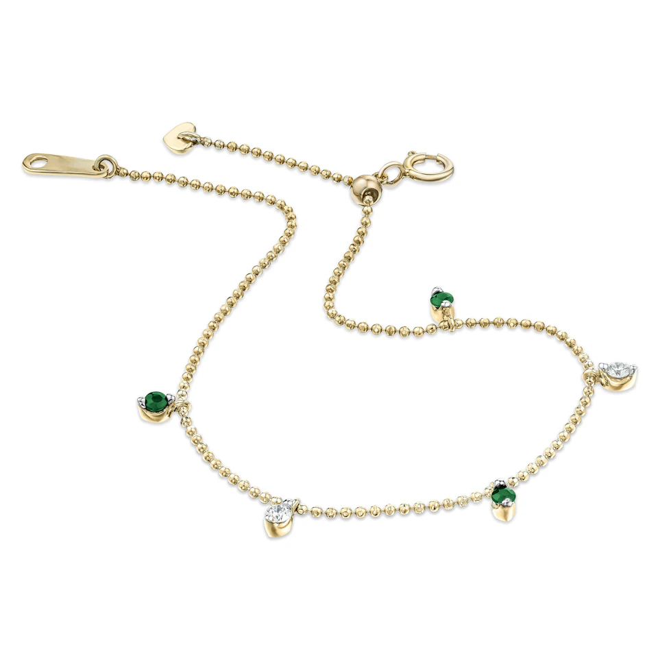 Vivara Lab Emerald and Lab Diamond Bracelet Set in 9K Yellow Gold