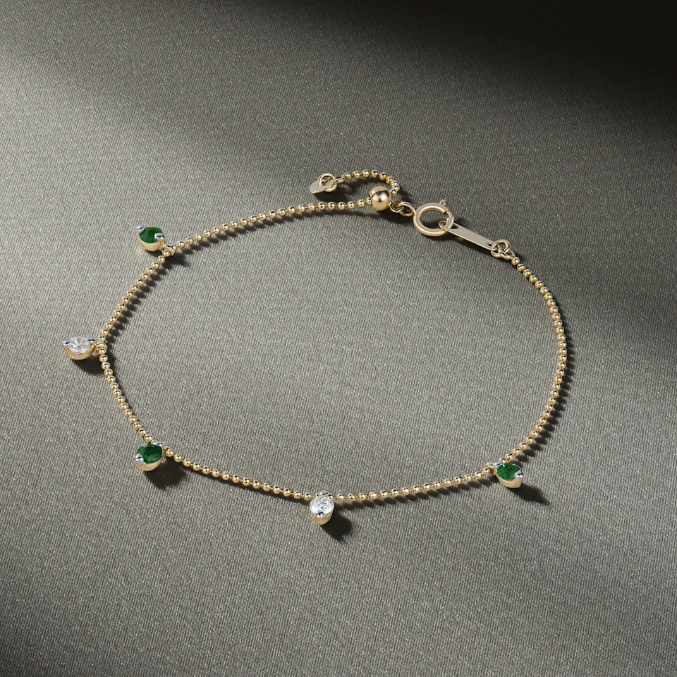 Vivara Lab Emerald and Lab Diamond Bracelet Set in 9K Yellow Gold