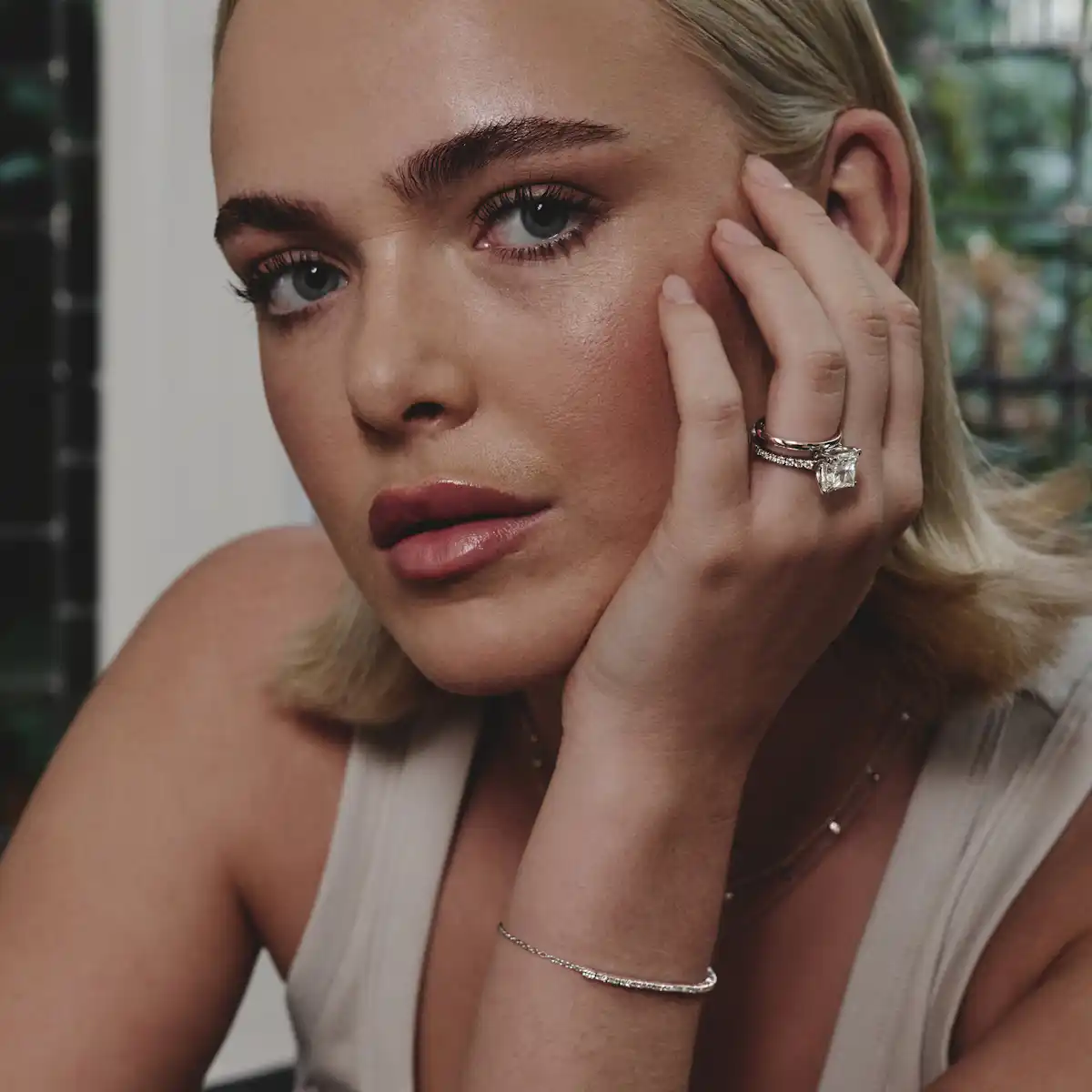 Amora Radiant 2.00ct Hidden Halo Lab Diamond Engagement Ring With Side Stones Set in 18K White Gold