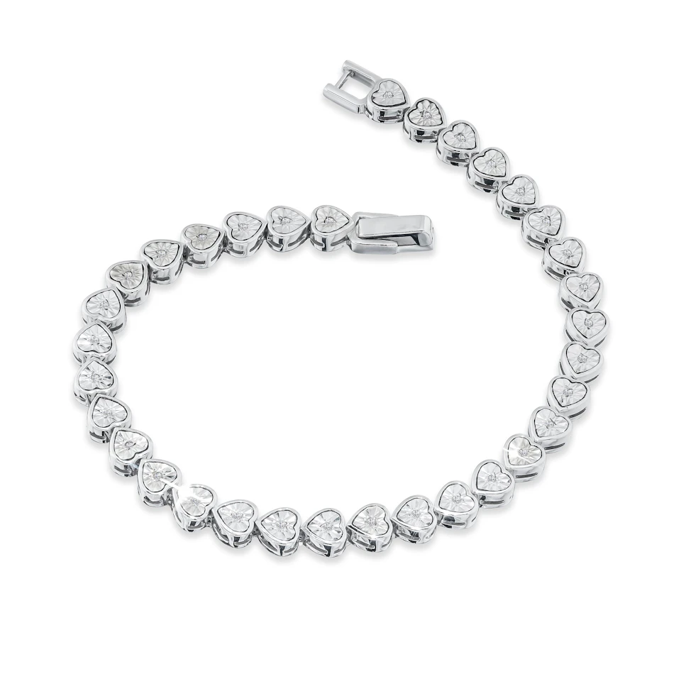 Heart Tennis Bracelet Lab Diamond 0.15ct in 925 Silver