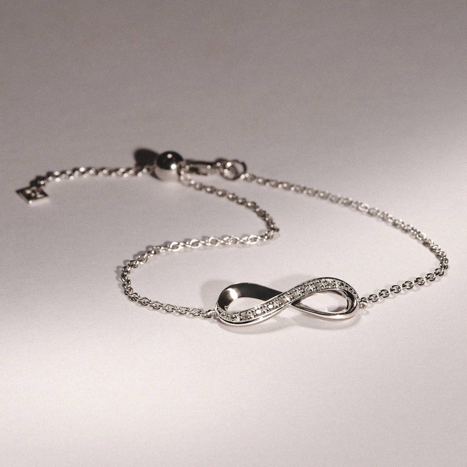 Infinity Love 0.08ct Lab Diamond Adjustable Bracelet in Sterling Silver