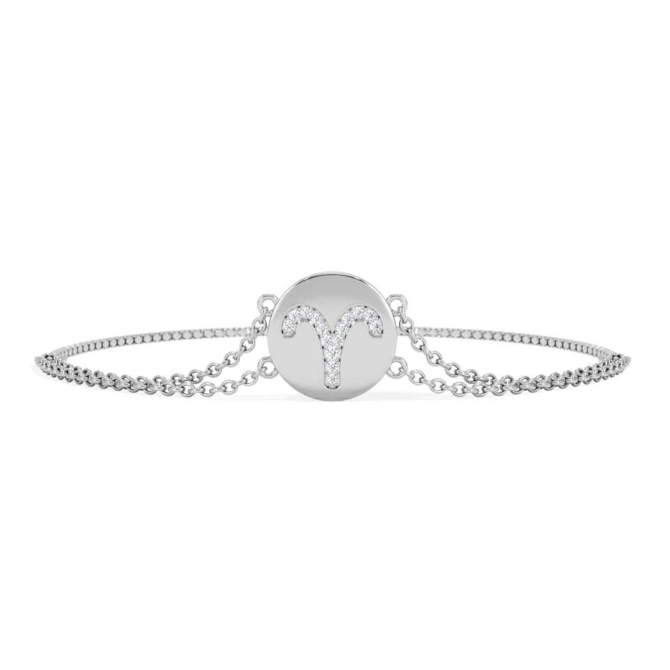 Astrology Aries 0.07ct Lab Grown Diamond Adjustable Medallion Bracelet Sterling Silver