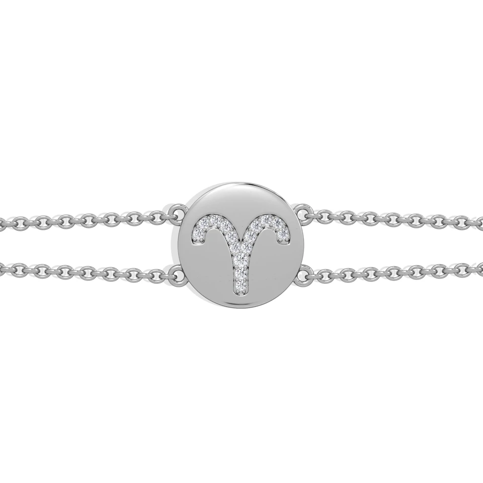 Astrology Aries 0.07ct Lab Grown Diamond Adjustable Medallion Bracelet Sterling Silver