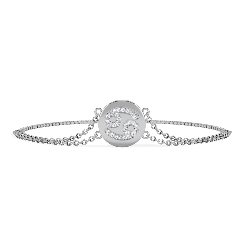 Astrology Cancer 0.07ct Lab Grown Diamond Adjustable Medallion Bracelet Sterling Silver