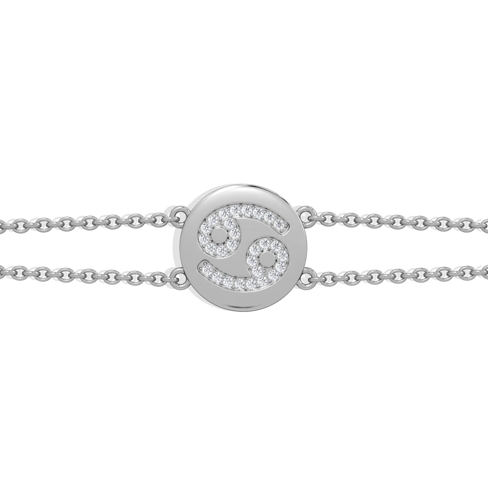 Astrology Cancer 0.07ct Lab Grown Diamond Adjustable Medallion Bracelet Sterling Silver