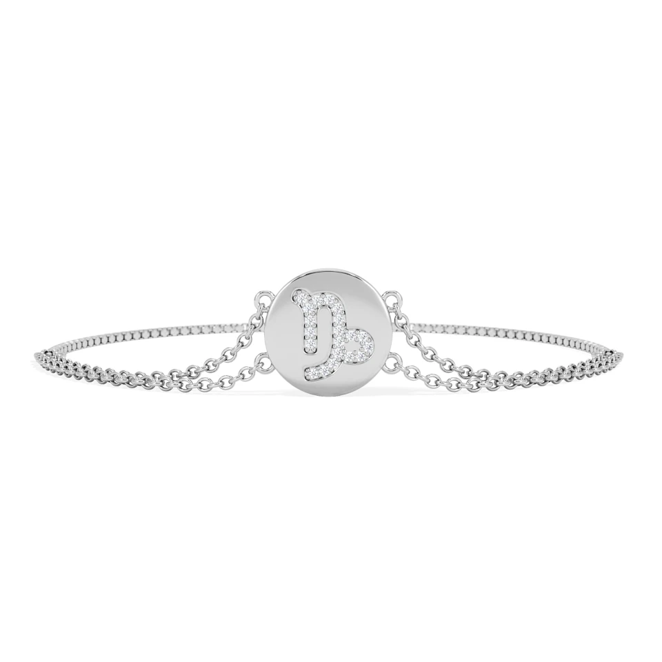 Astrology Capricorn 0.07ct Lab Grown Diamond Adjustable Medallion Bracelet Sterling Silver