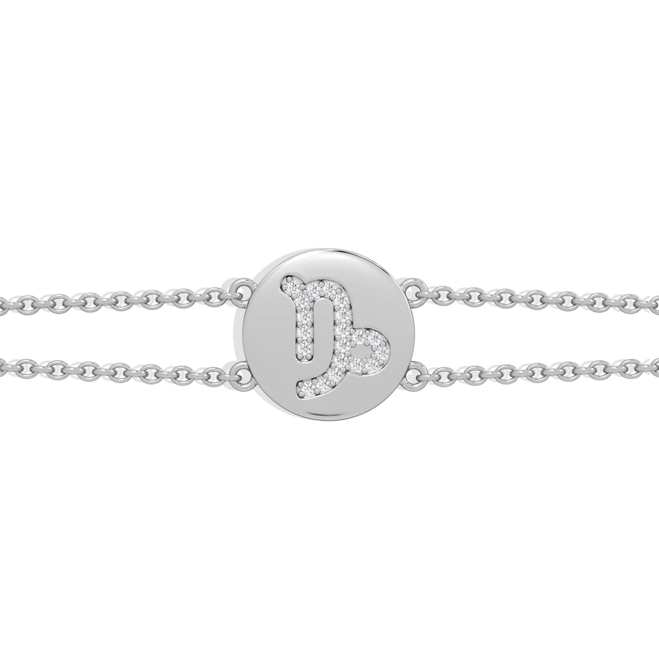 Astrology Capricorn 0.07ct Lab Grown Diamond Adjustable Medallion Bracelet Sterling Silver