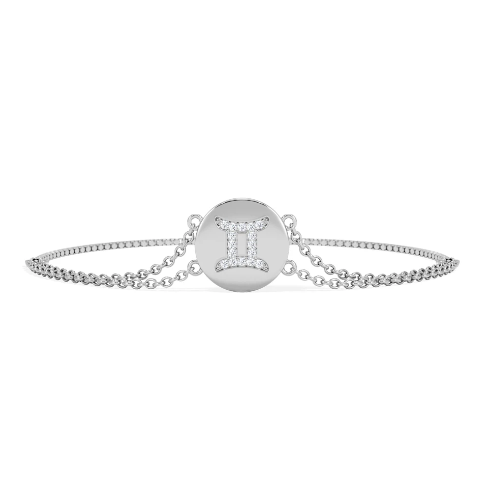 Astrology Gemini 0.07ct Lab Grown Diamond Adjustable Medallion Bracelet Sterling Silver