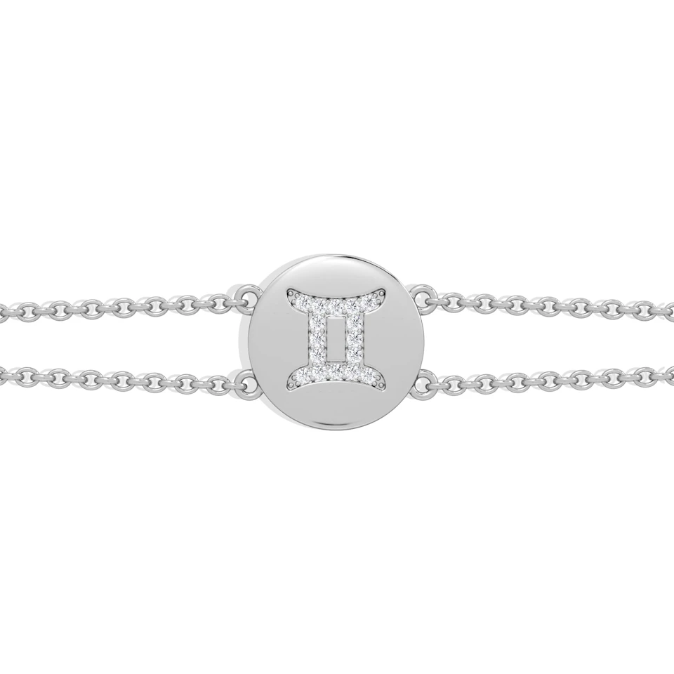 Astrology Gemini 0.07ct Lab Grown Diamond Adjustable Medallion Bracelet Sterling Silver