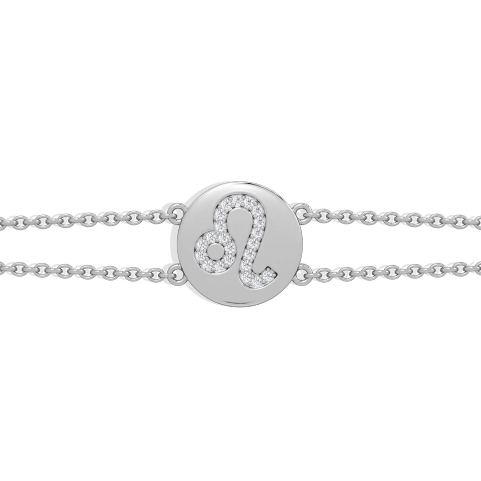 Astrology Leo 0.07ct Lab Grown Diamond Adjustable Medallion Bracelet Sterling Silver