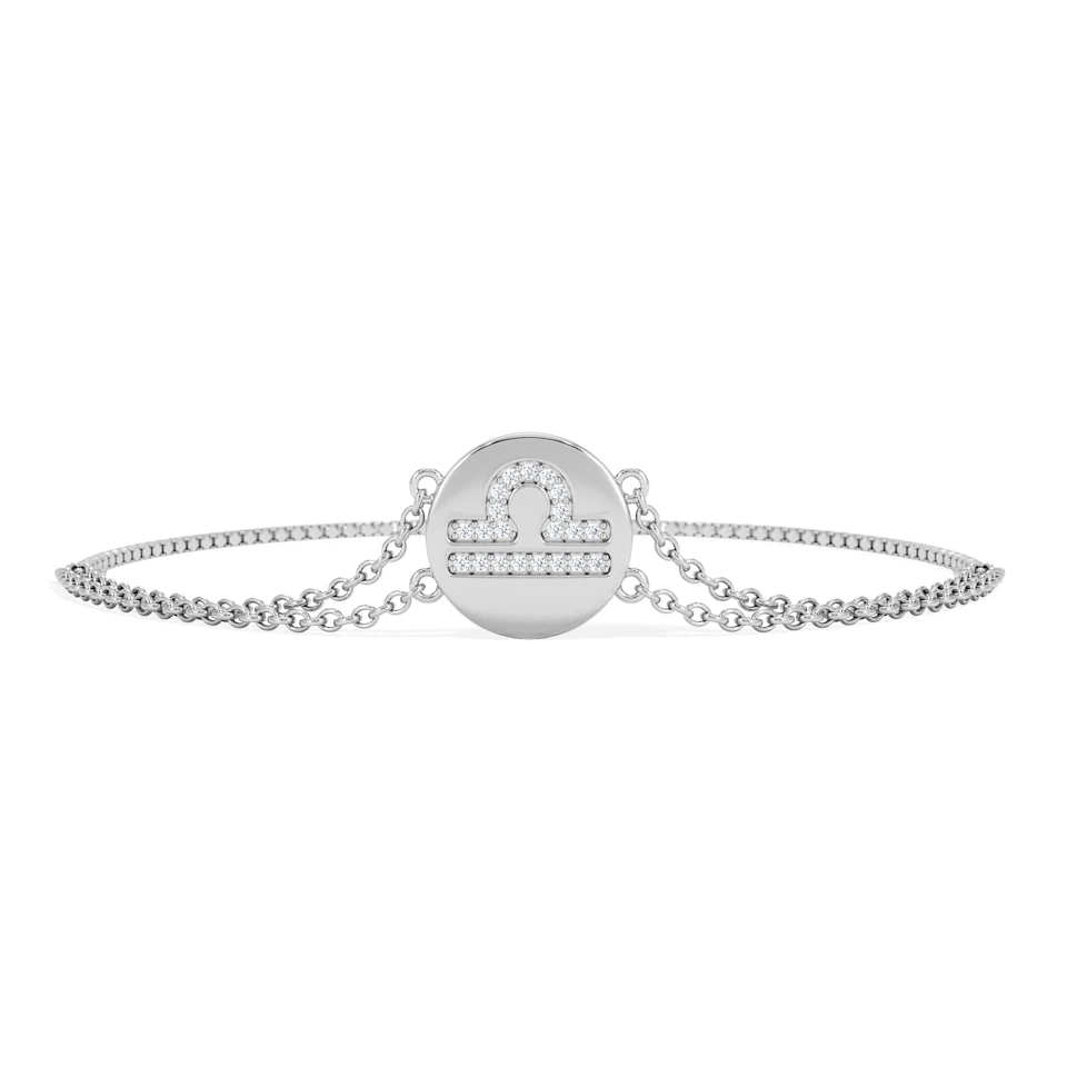 Astrology Libra 0.07ct Lab Grown Diamond Adjustable Medallion Bracelet Sterling Silver