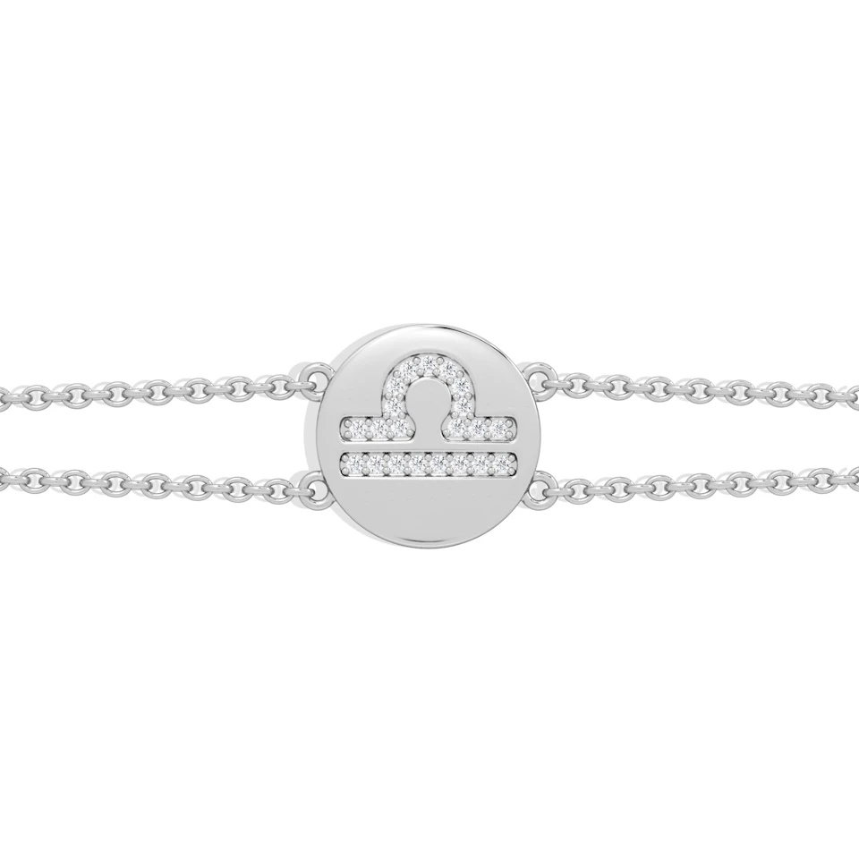 Astrology Libra 0.07ct Lab Grown Diamond Adjustable Medallion Bracelet Sterling Silver