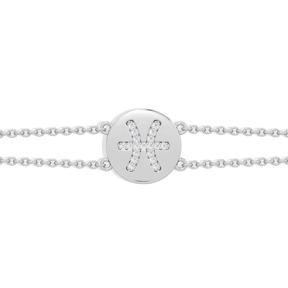 Astrology Pisces 0.07ct Lab Grown Diamond Adjustable Medallion Bracelet Sterling Silver
