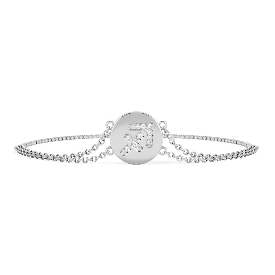 Astrology Sagittarius 0.07ct Lab Grown Diamond Adjustable Medallion Bracelet Sterling Silver