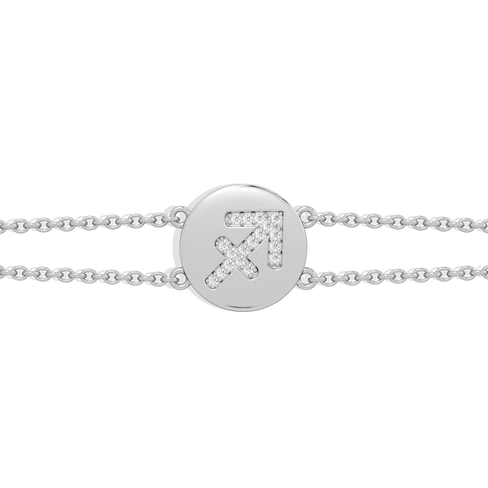Astrology Sagittarius 0.07ct Lab Grown Diamond Adjustable Medallion Bracelet Sterling Silver