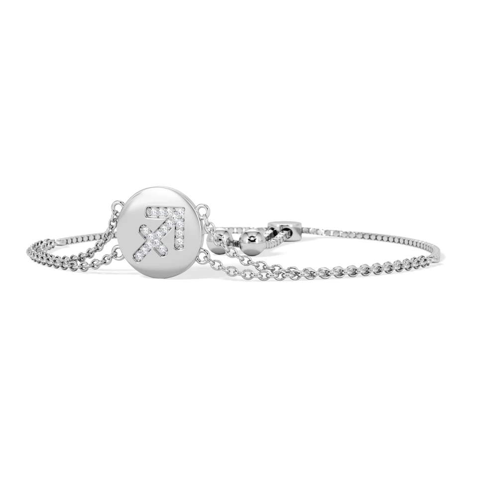 Astrology Sagittarius 0.07ct Lab Grown Diamond Adjustable Medallion Bracelet Sterling Silver