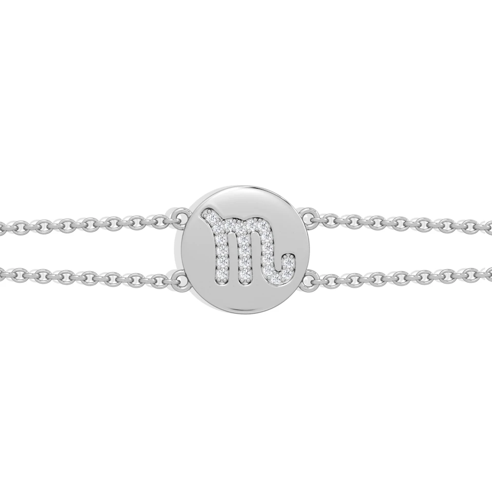 Astrology Scorpio 0.07ct Lab Grown Diamond Adjustable Medallion Bracelet Sterling Silver