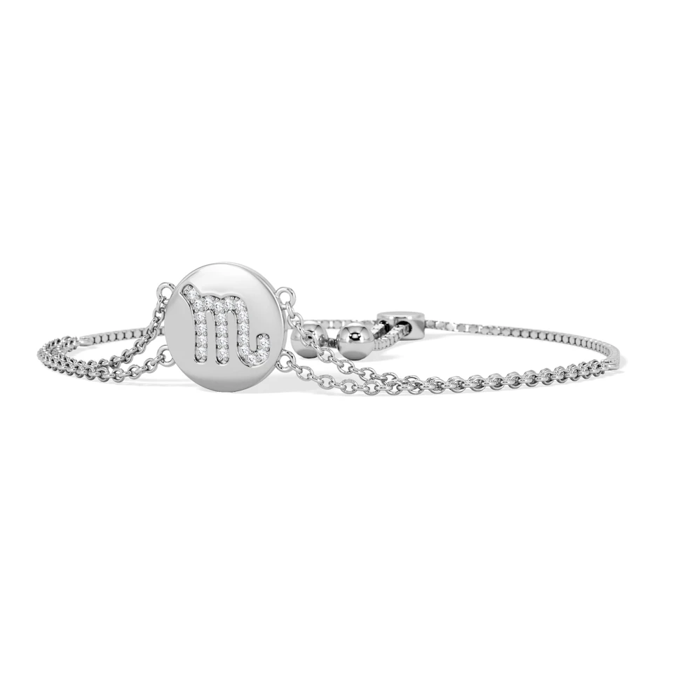 Astrology Scorpio 0.07ct Lab Grown Diamond Adjustable Medallion Bracelet Sterling Silver
