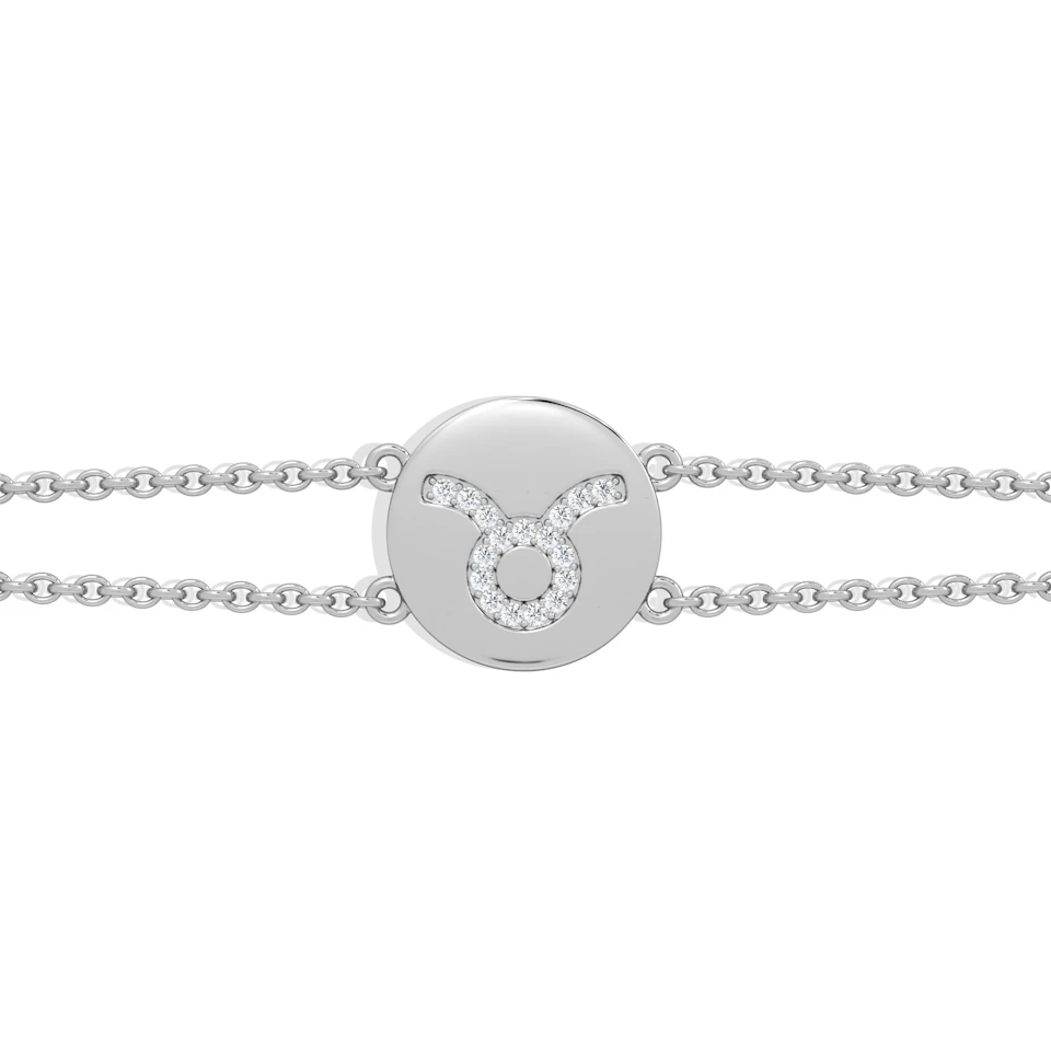 Astrology Taurus 0.07ct Lab Grown Diamond Adjustable Medallion Bracelet Sterling Silver