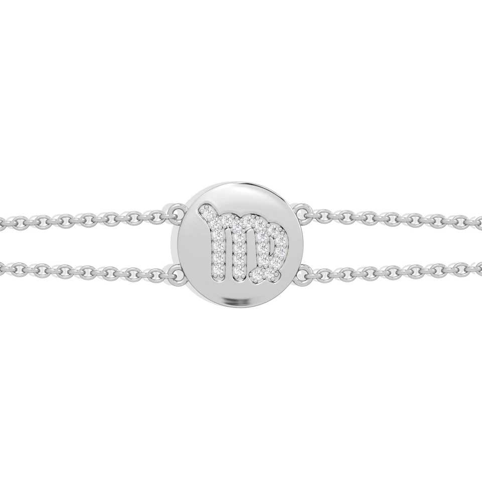 Astrology Virgo 0.07ct Lab Grown Diamond Adjustable Medallion Bracelet Sterling Silver
