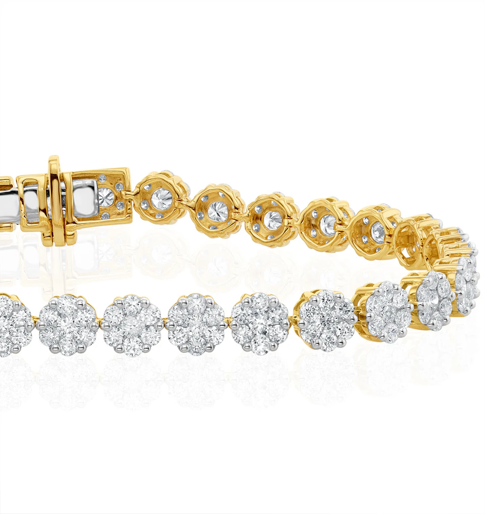 5ct Cluster Lab Diamond Tennis Bracelet H/Si Set in 18K Yellow Gold