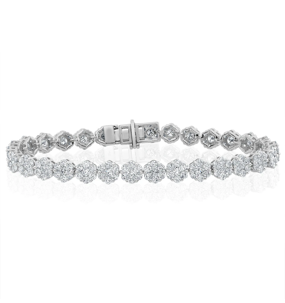 7ct Cluster Lab Diamond Tennis Bracelet H/Si Set in 18K White Gold