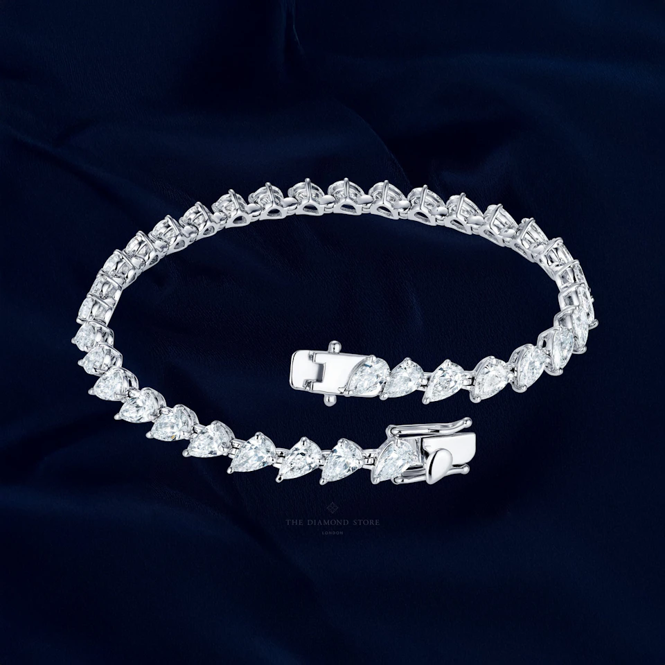 LUXE 8.00ct Lab Diamond Tennis Bracelet with IGI Certified Pear-Cut Diamonds in 18K White Gold