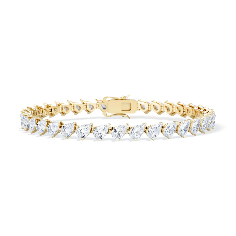 LUXE 8.00ct Lab Diamond Tennis Bracelet with IGI Certified Pear-Cut Diamonds in 18K Yellow Gold