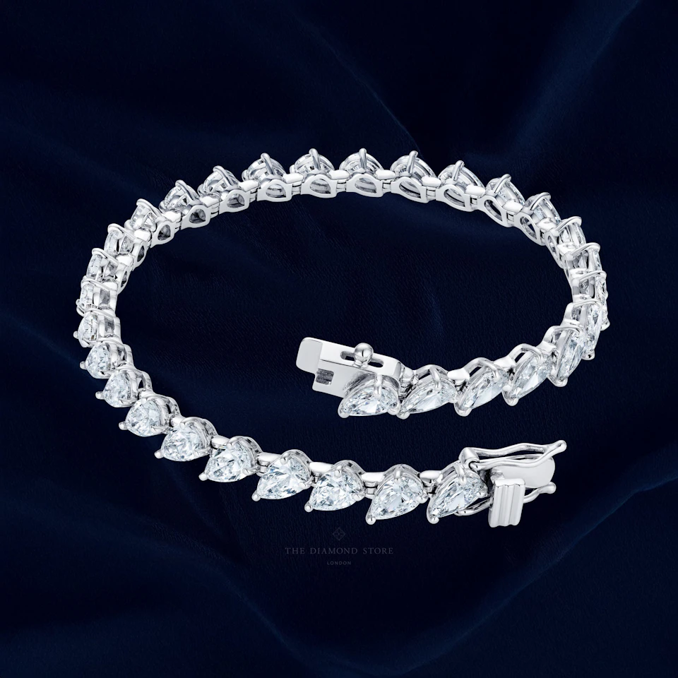 LUXE 11.00ct Lab Diamond Tennis Bracelet with IGI Certified Pear-Cut Diamonds in 18K White Gold