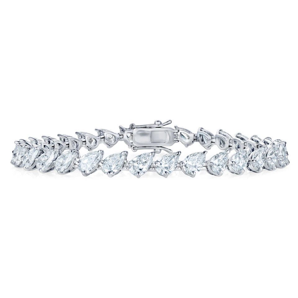 LUXE 11.00ct Lab Diamond Tennis Bracelet with IGI Certified Pear-Cut Diamonds in 18K White Gold