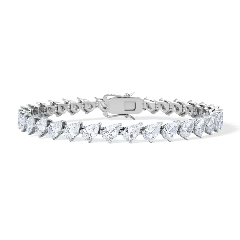 LUXE 11.00ct Lab Diamond Tennis Bracelet with IGI Certified Pear-Cut Diamonds in 18K White Gold