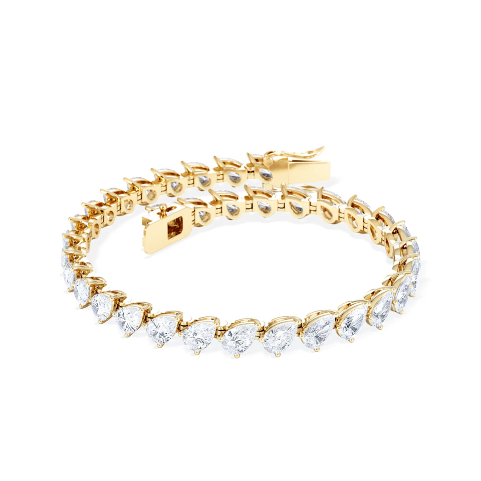 LUXE 11.00ct Lab Diamond Tennis Bracelet with IGI Certified Pear-Cut Diamonds in 18K Yellow Gold