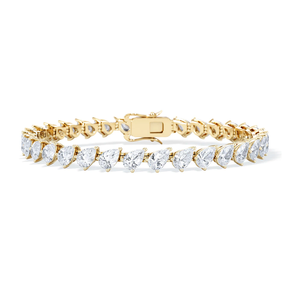 LUXE 11.00ct Lab Diamond Tennis Bracelet with IGI Certified Pear-Cut Diamonds in 18K Yellow Gold